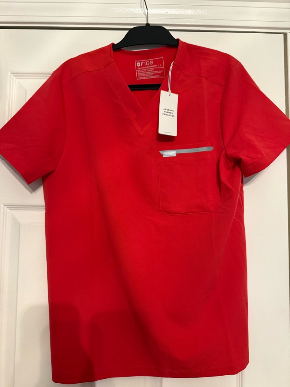 Figs Women’s V-Neck Scrub Top in Red with Reflective Trim
